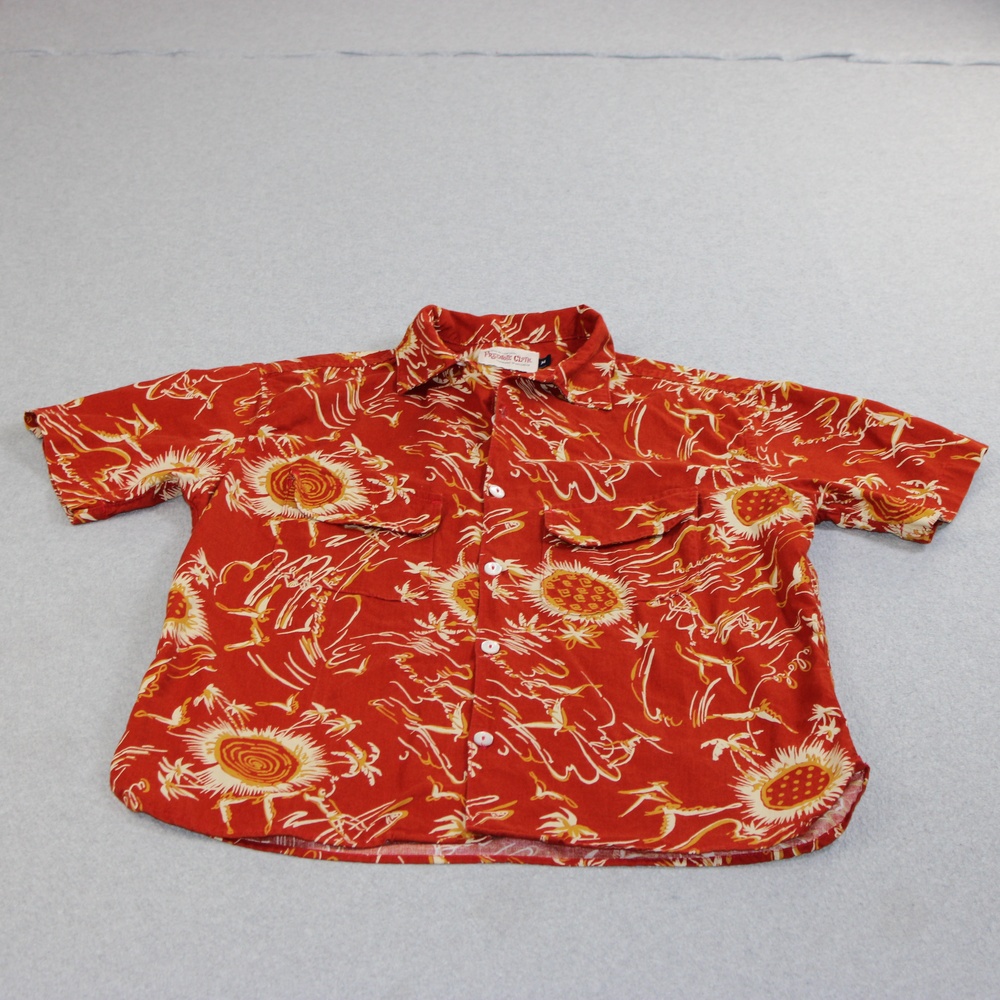 Freenote Cloth Shirt Mens Medium Orange Floral Hawaiian Hook Loop USA Tropical